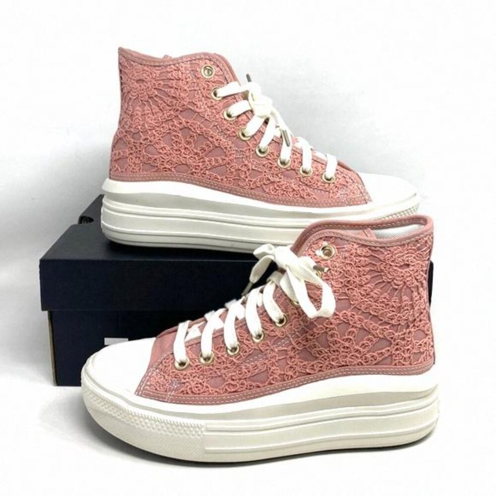 Converse Chuck Move Platform Sneaker Women's Crocheted A03951C Pink High Cotton - Picture 3 of 12